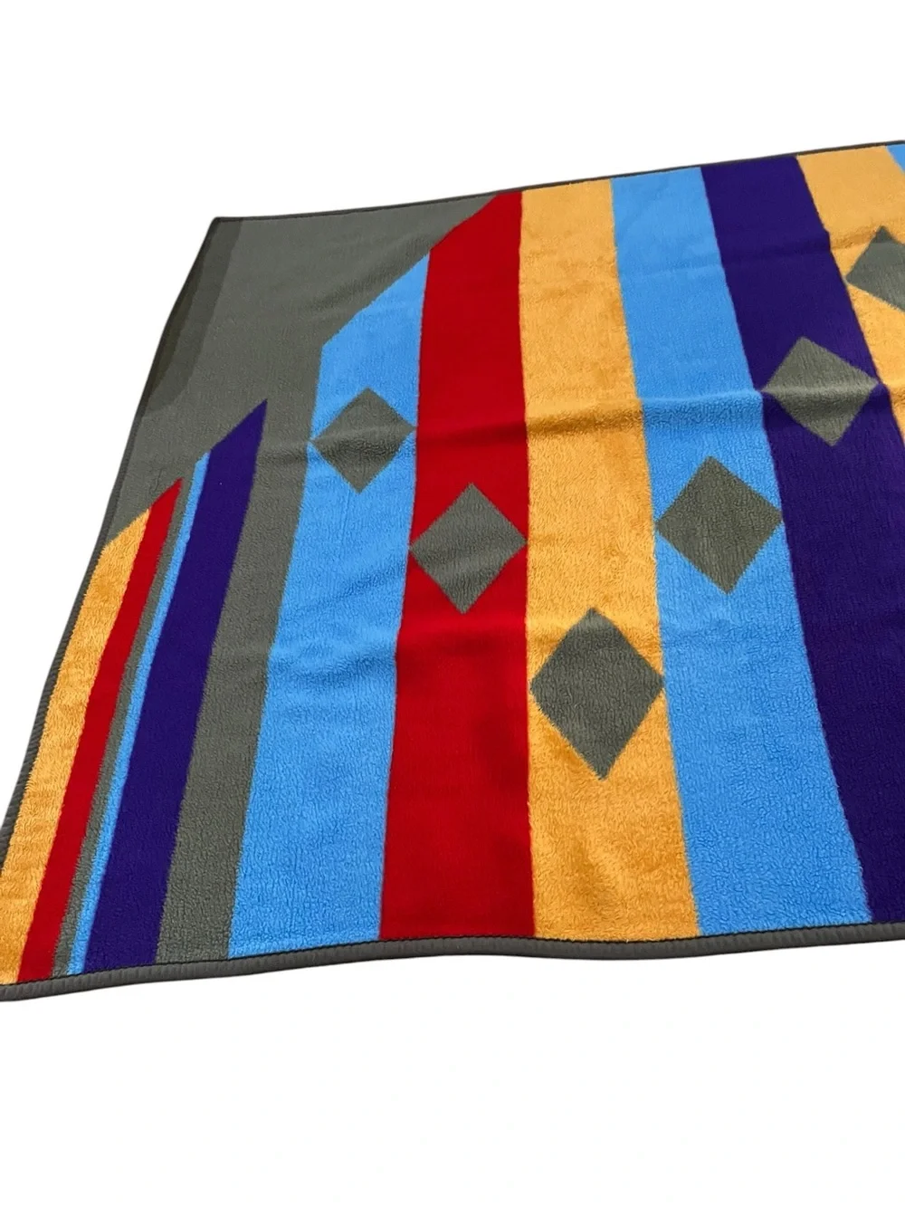 Vintage 1970s DOLAN Velour Blanket, Retro Geometric Design, 66 × 54 in
